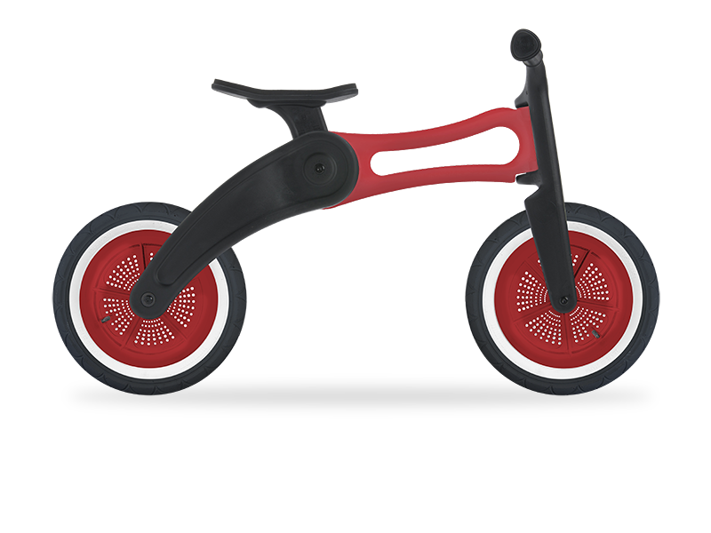 Red recycled balance bike high mode