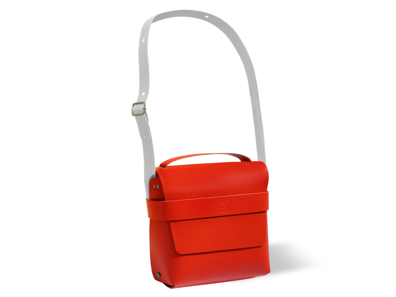 Red bike bag in shoulder mode